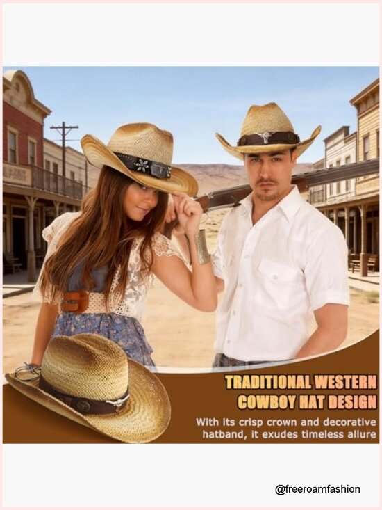 Straw Cowboy Hat with Hatbands Breathable Wide Brim Shapable main image 4